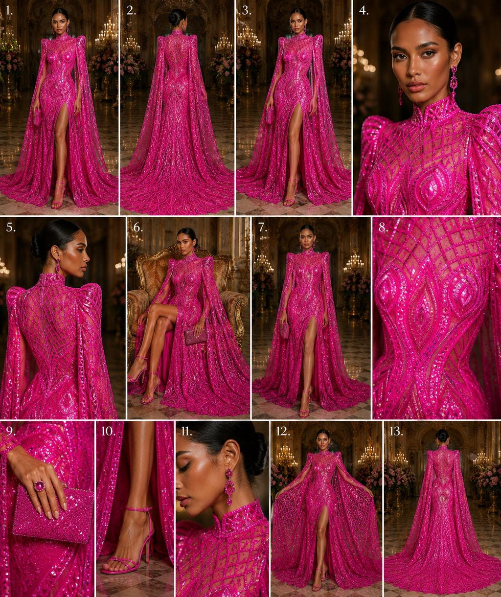 Hot Pink - Marvelous Mermaid Luxury Shiny Sequin 4-Way Stretch Mesh Fabric – Prom & Evening Dress Material By The Yard.