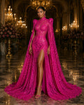 Neon Pink Black - Marvelous Mermaid Luxury Shiny Sequin 4-Way Stretch Mesh Fabric – Prom & Evening Dress Material By The Yard.