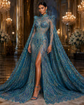 Mint/Aqua - Marvelous Mermaid Luxury Shiny Sequin 4-Way Stretch Mesh Fabric – Prom & Evening Dress Material By The Yard.