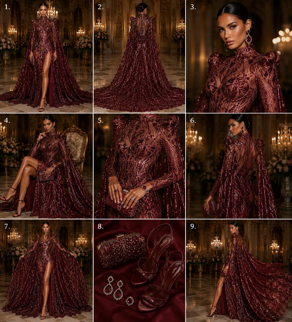 Burgundy - Marvelous Mermaid Luxury Shiny Sequin 4-Way Stretch Mesh Fabric – Prom & Evening Dress Material By The Yard.