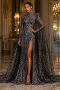 Rainbow Black - Marvelous Mermaid Luxury Shiny Sequin 4-Way Stretch Mesh Fabric – Prom & Evening Dress Material By The Yard.
