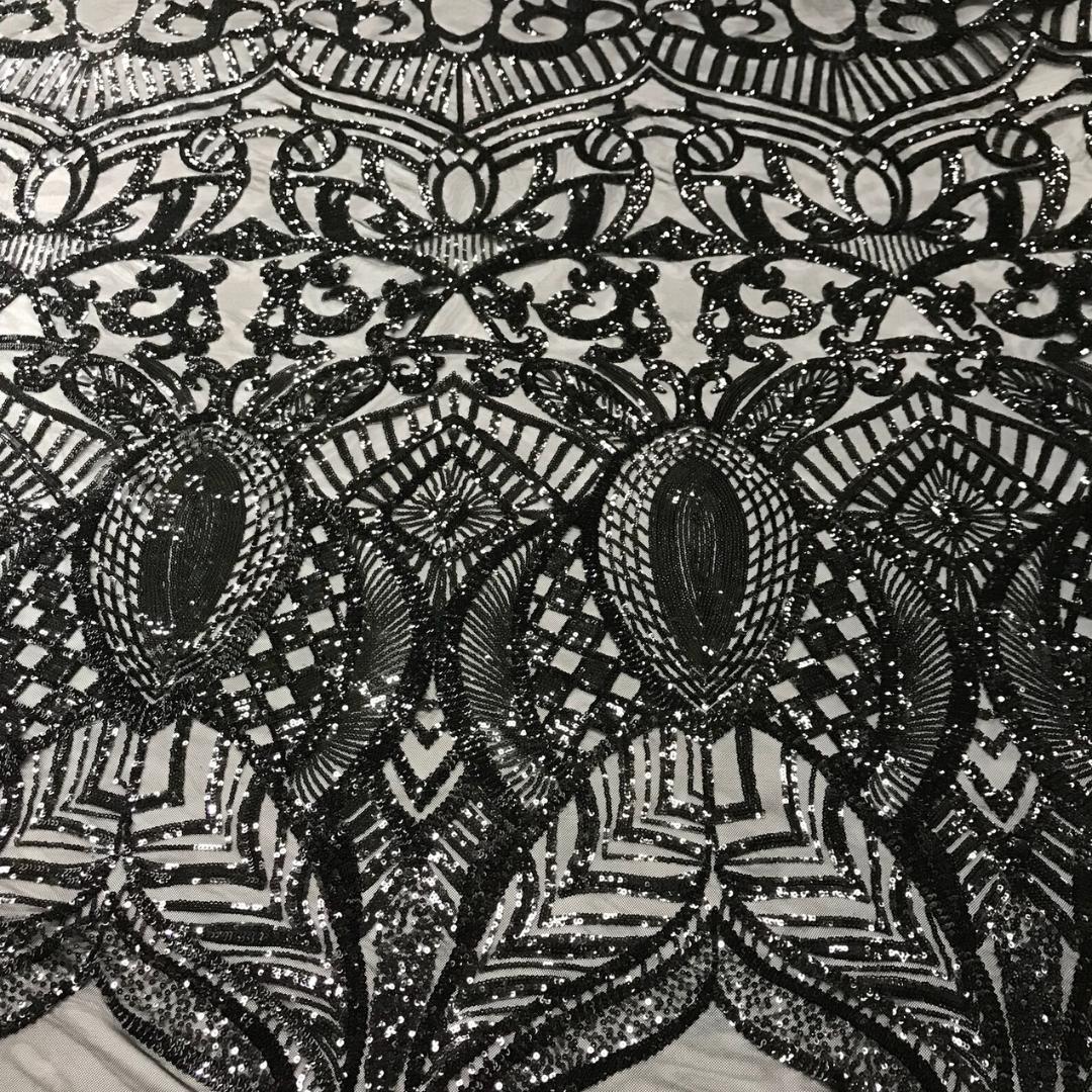 Black - Marvelous Mermaid Luxury Shiny Sequin 4-Way Stretch Mesh Fabric – Prom & Evening Dress Material By The Yard.