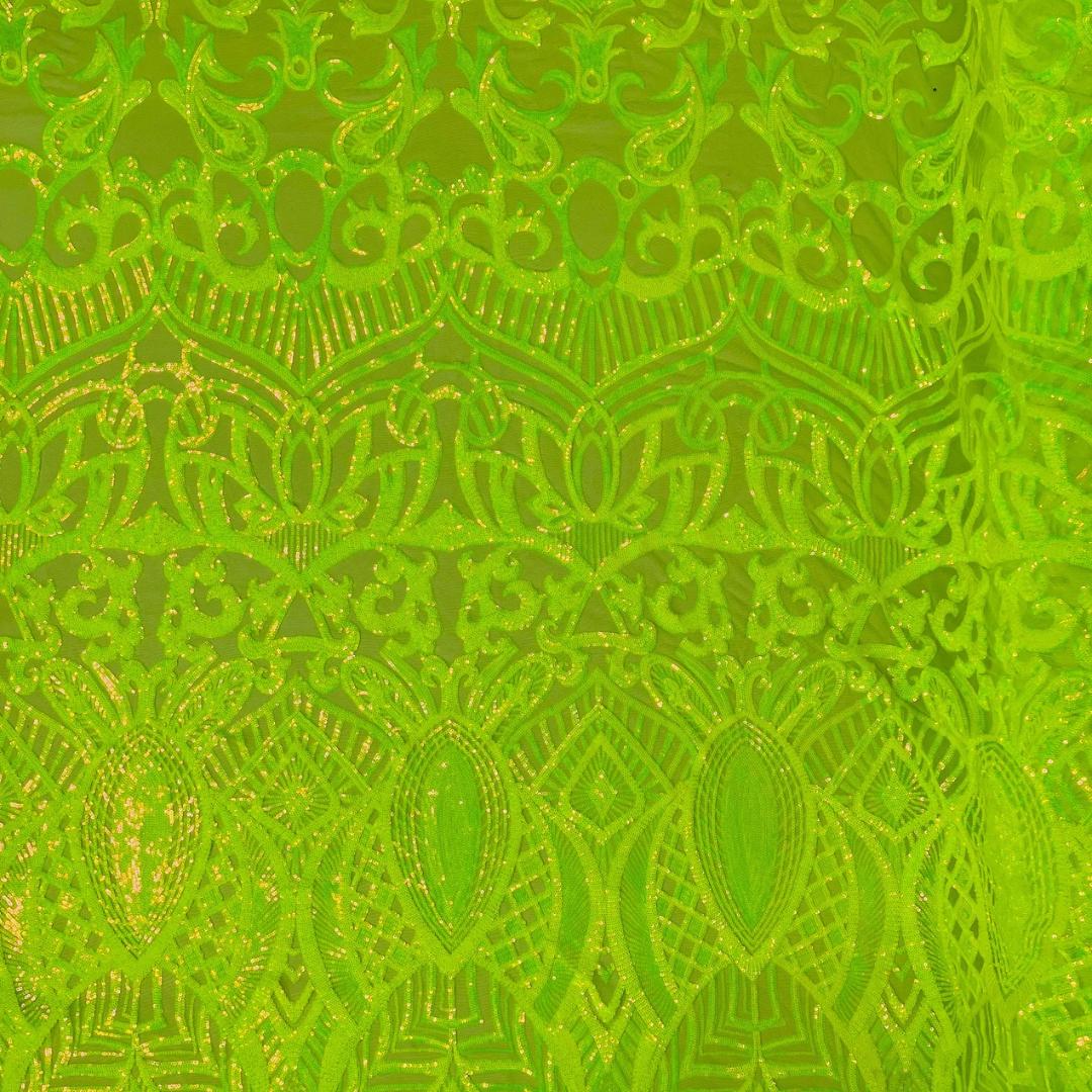 Neon Green - Marvelous Mermaid Luxury Shiny Sequin 4-Way Stretch Mesh Fabric – Prom & Evening Dress Material By The Yard.