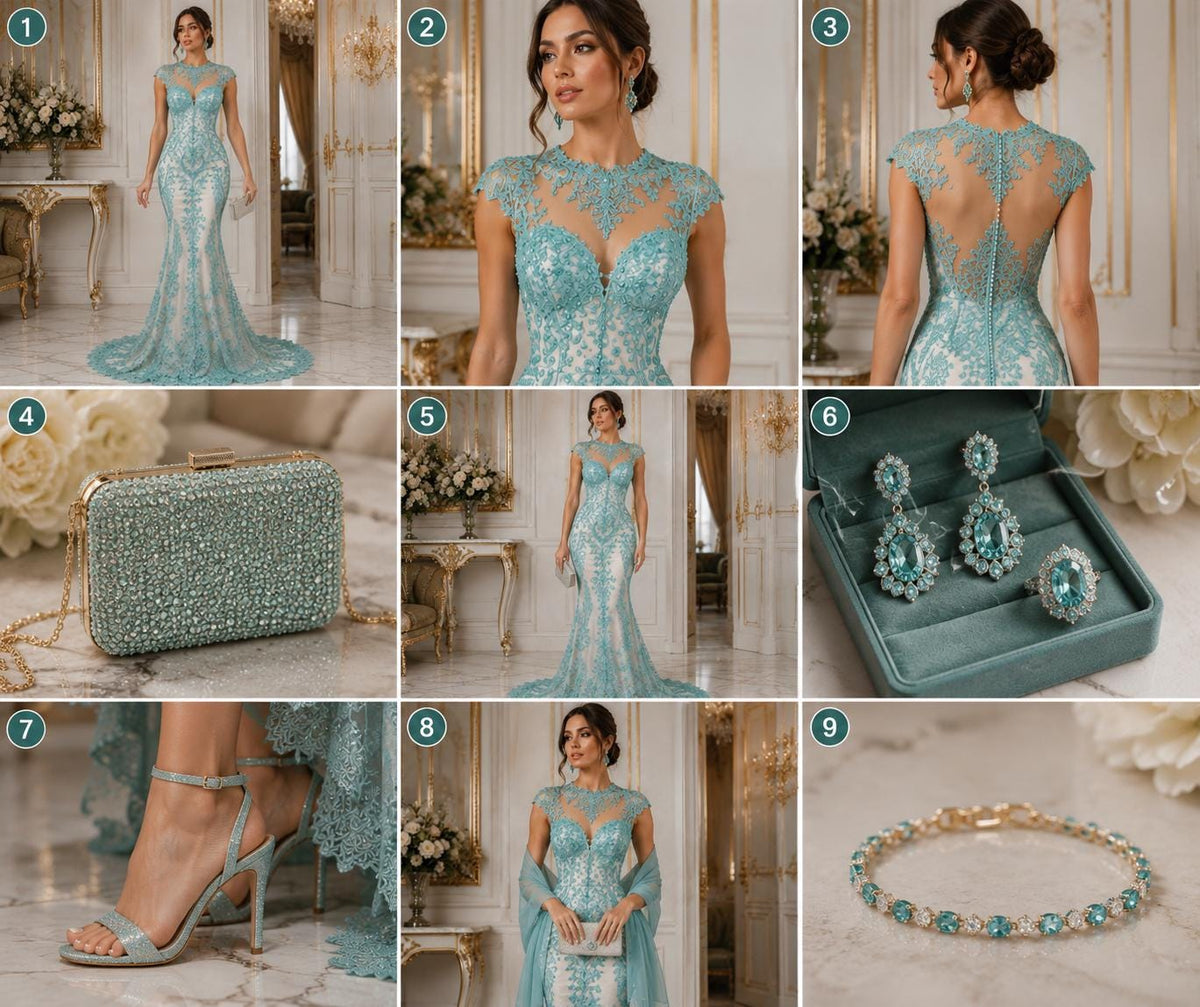 My Lady Luxury Lace - Aqua - Hand Beaded Design with Embroidered Sequins and Beads On a Mesh Lace Fabric. Sold By The Yard