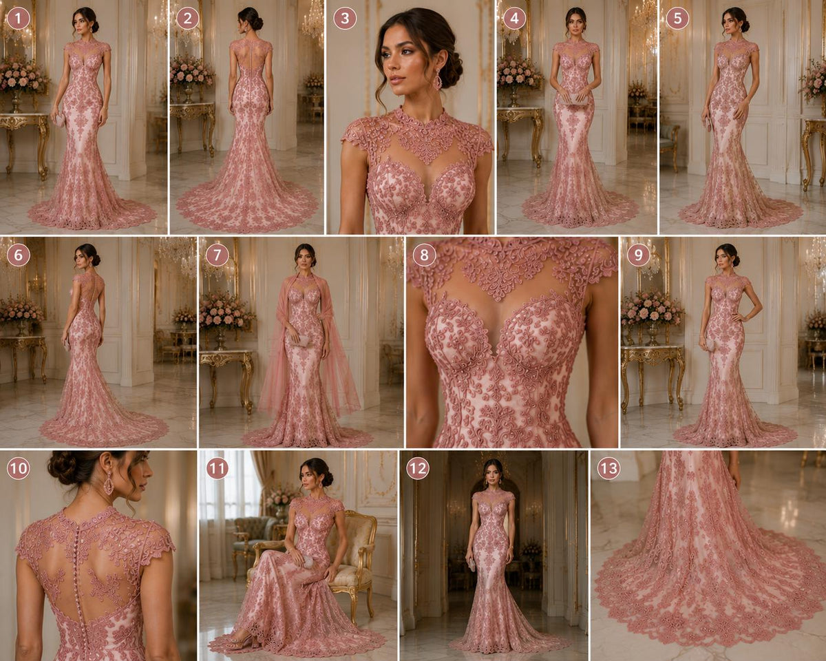 My Lady Luxury Lace - Dusty Rose - Hand Beaded Design with Embroidered Sequins and Beads On a Mesh Lace Fabric. Sold By The Yard