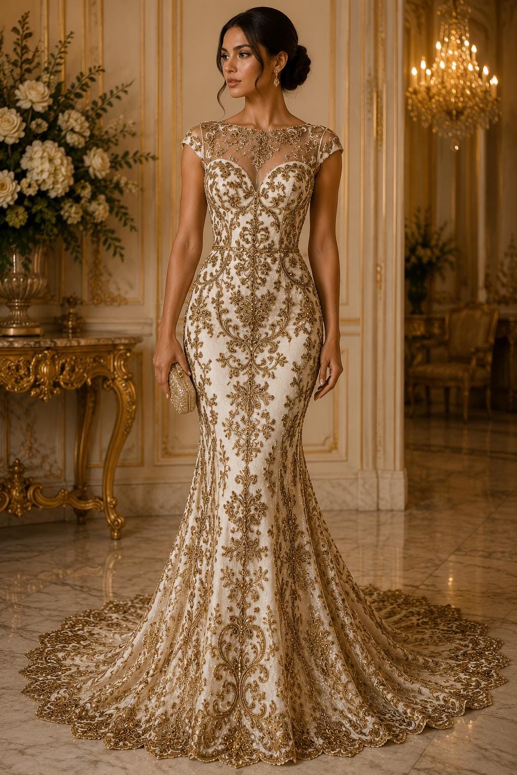My Lady Luxury Lace - Brown - Hand Beaded Design with Embroidered Sequins and Beads On a Mesh Lace Fabric. Sold By The Yard