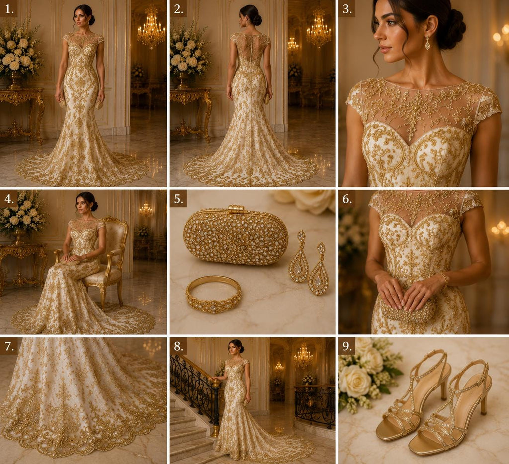 My Lady Luxury Lace - Khaki - Hand Beaded Design with Embroidered Sequins and Beads On a Mesh Lace Fabric. Sold By The Yard