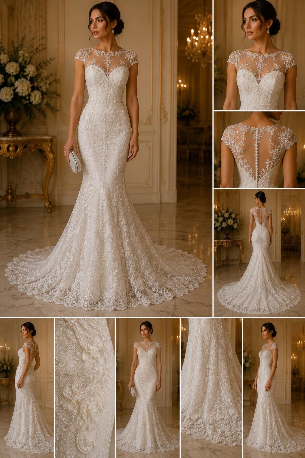 My Lady Luxury Lace - White - Hand Beaded Design with Embroidered Sequins and Beads On a Mesh Lace Fabric. Sold By The Yard