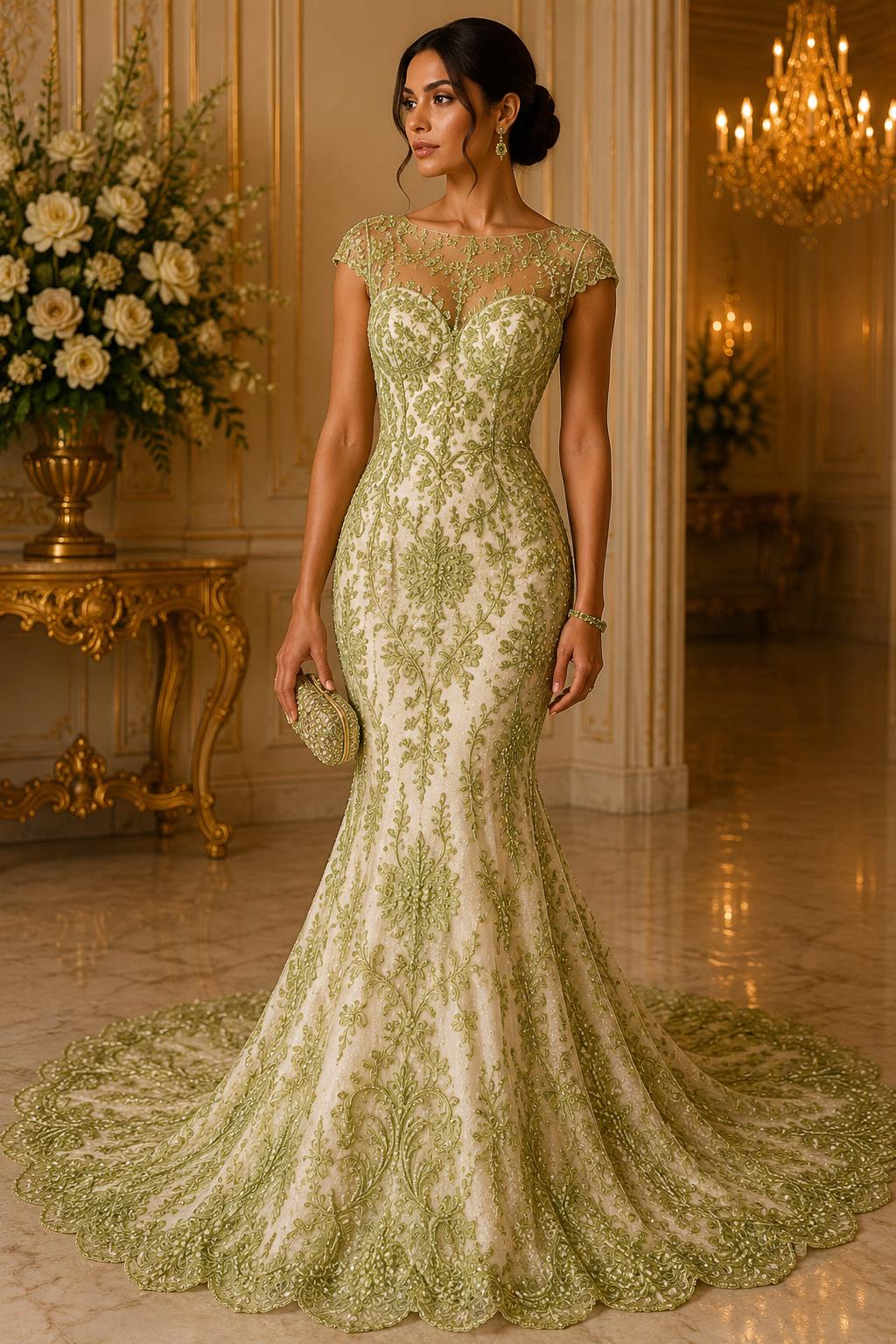 My Lady Luxury Lace - Lime - Hand Beaded Design with Embroidered Sequins and Beads On a Mesh Lace Fabric. Sold By The Yard