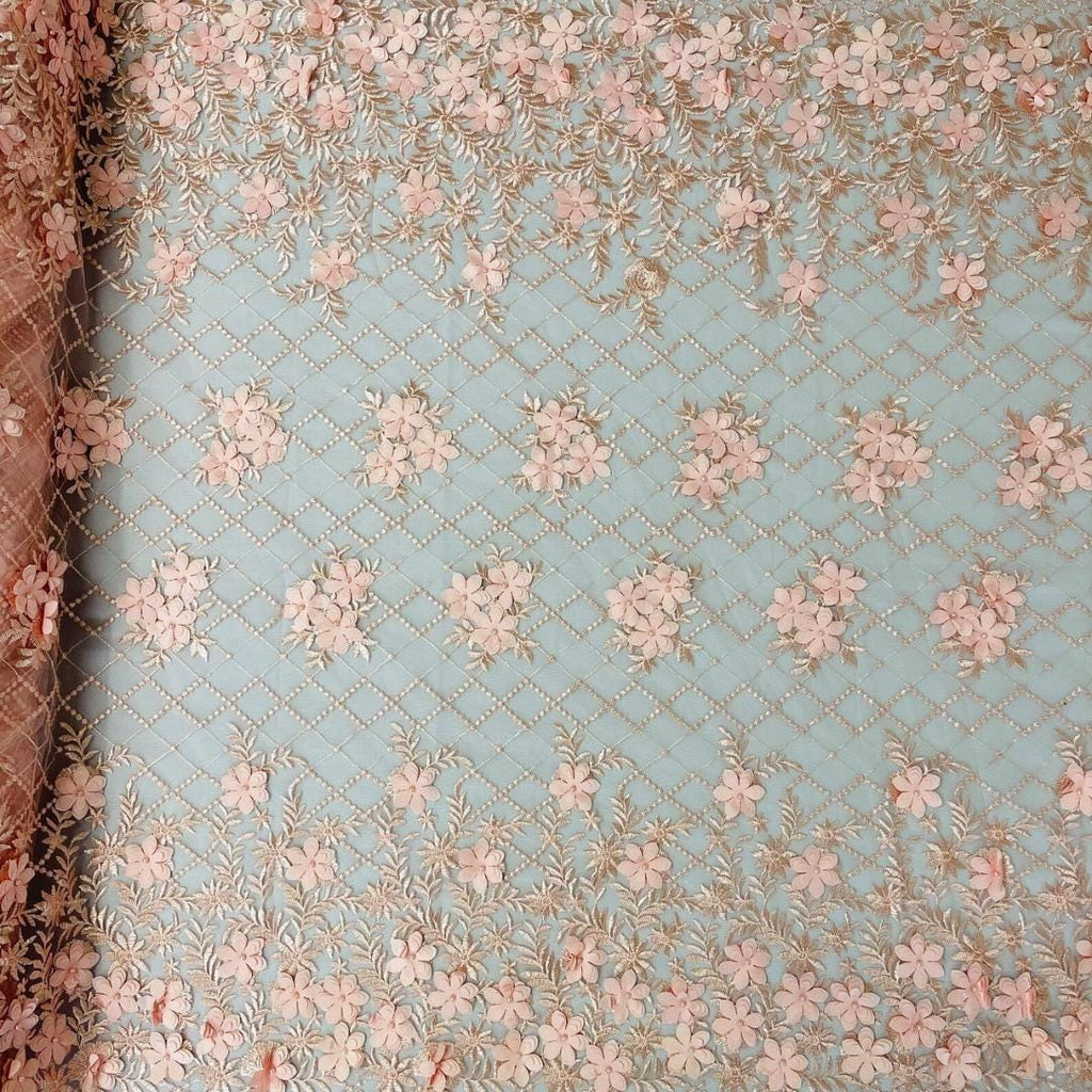 3D Floral Embroidery Lace with Pearls Fabric - BLUSH - Sold By The Yard Fabric