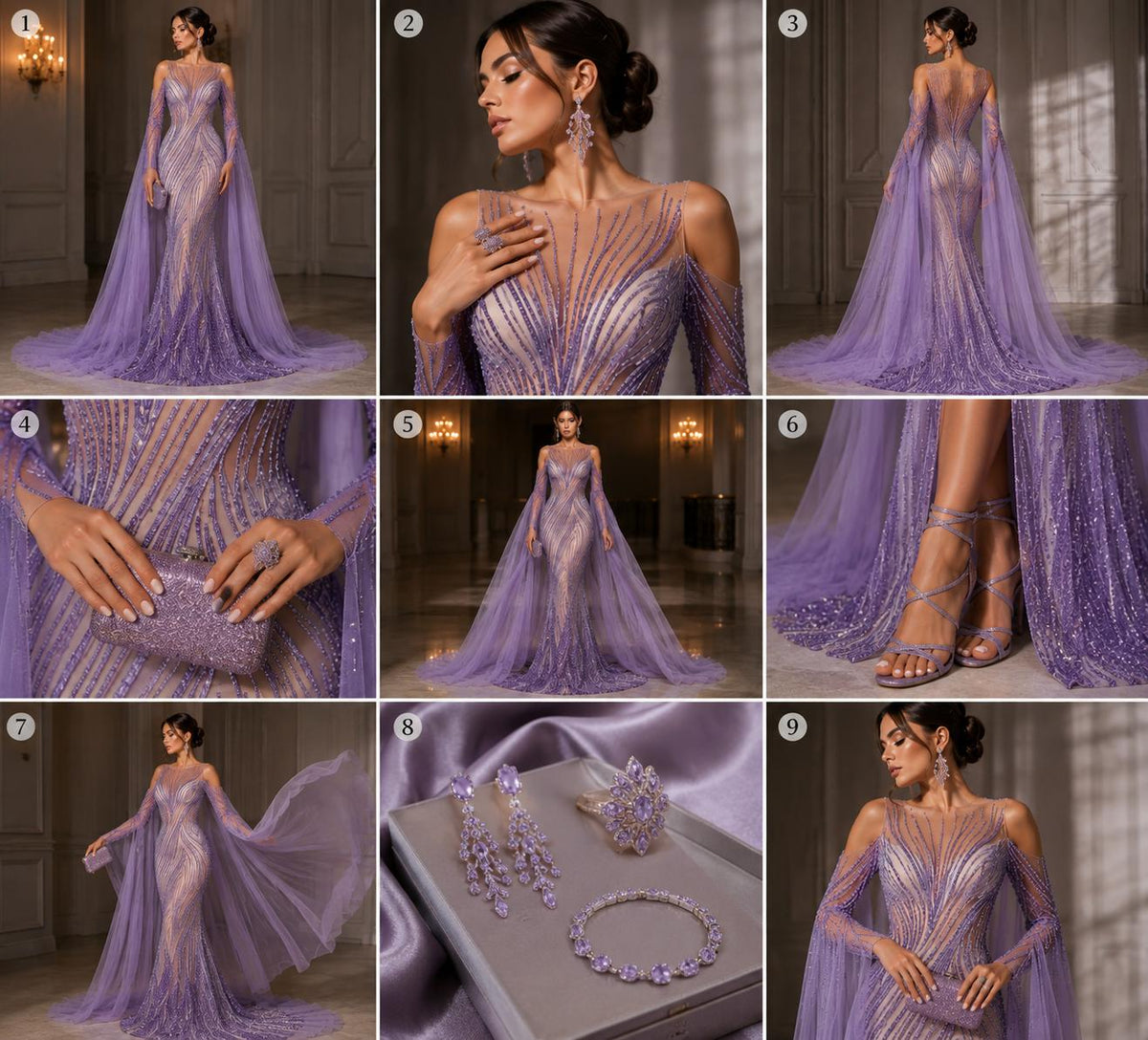 Luxury Lace - LILAC - Beaded Design with Embroidered Sequins and Beads On a Mesh Lace Fabric for Prom Dress By The Yard