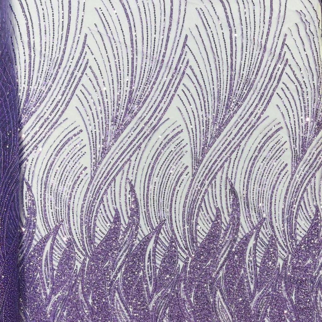 Luxury Lace - LILAC - Beaded Design with Embroidered Sequins and Beads On a Mesh Lace Fabric for Prom Dress By The Yard