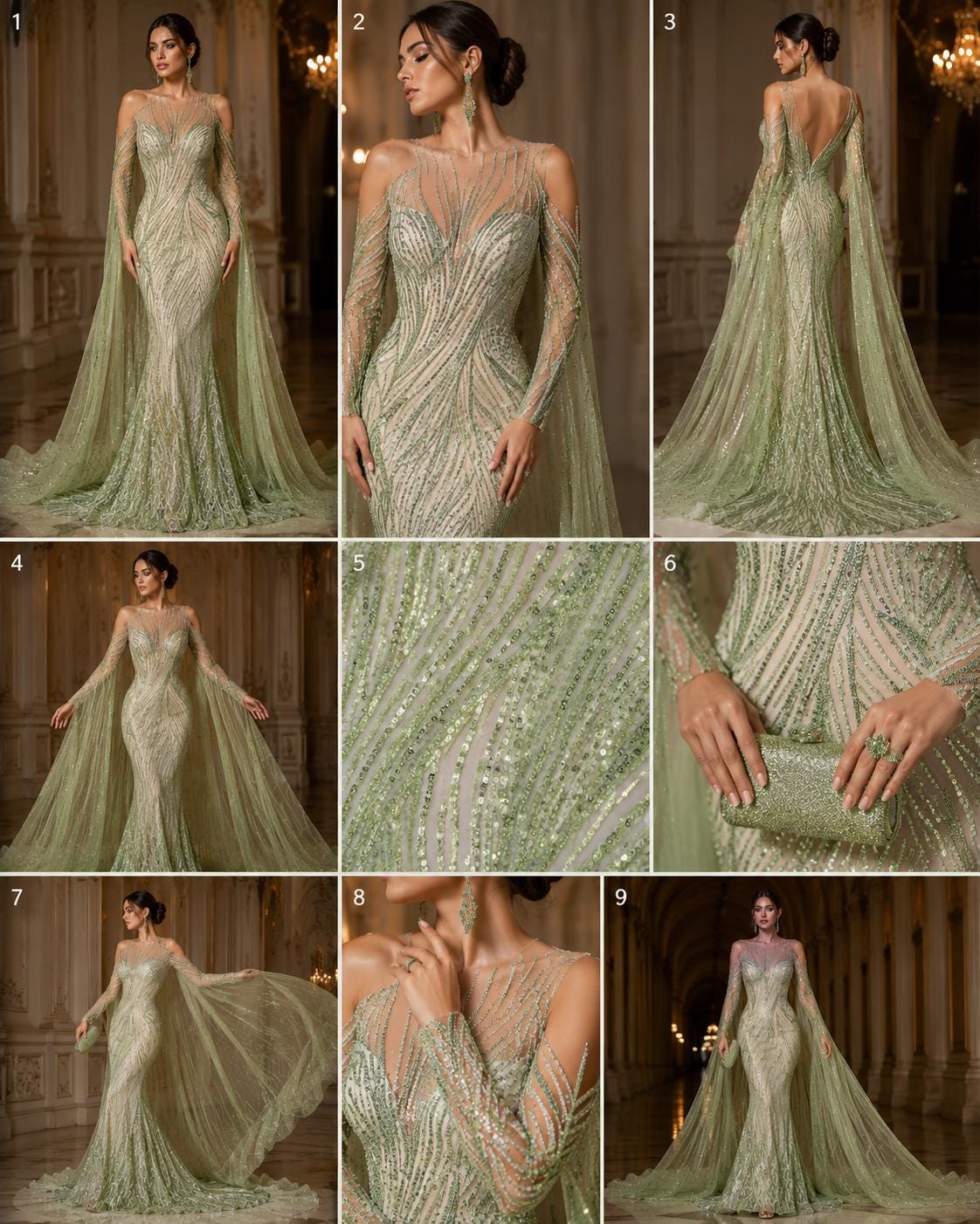 Luxury Lace - SAGE - Beaded Design with Embroidered Sequins and Beads On a Mesh Lace Fabric for Prom Dress By The Yard
