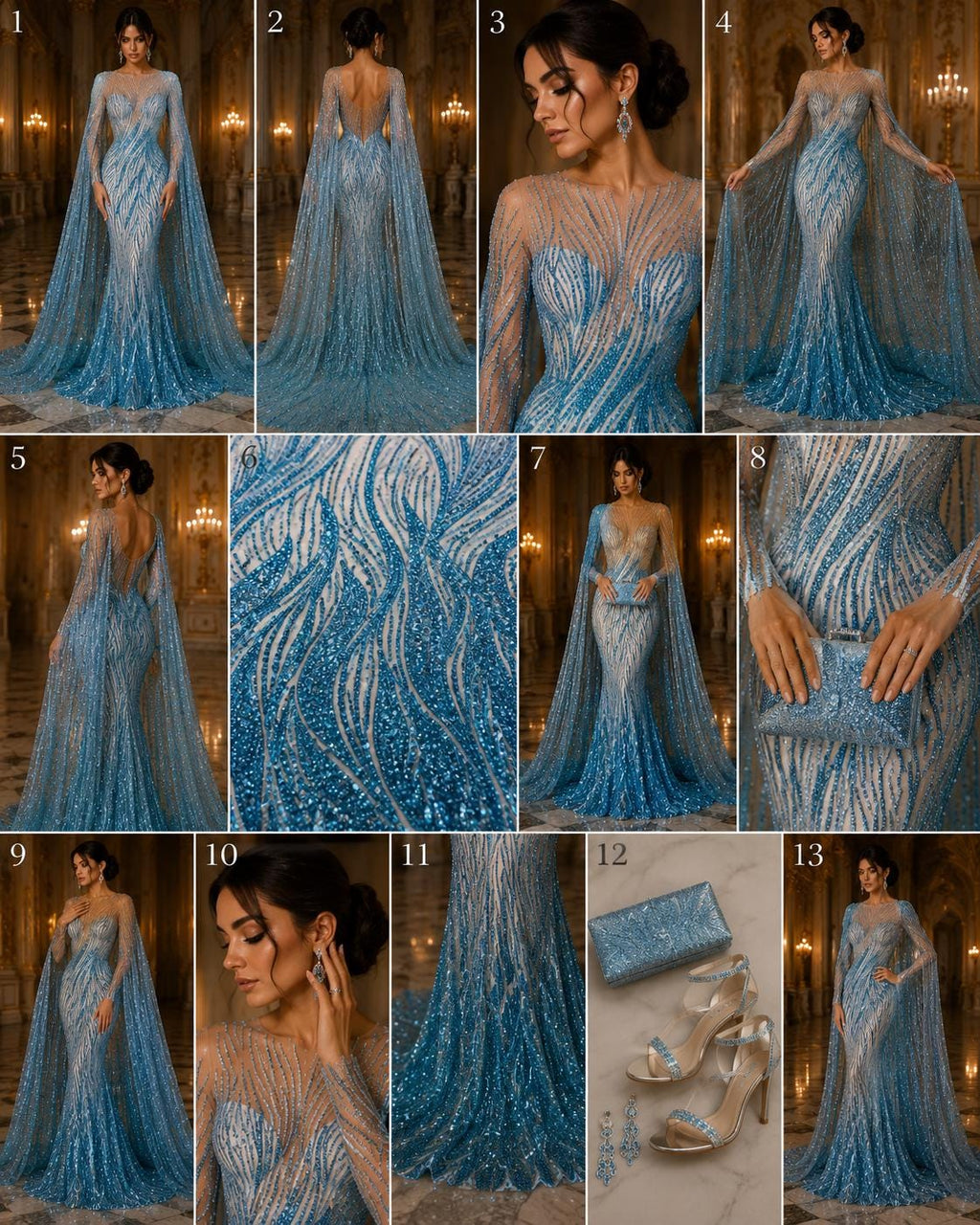Luxury Lace - TURQUOISE - Beaded Design with Embroidered Sequins and Beads On a Mesh Lace Fabric for Prom Dress By The Yard