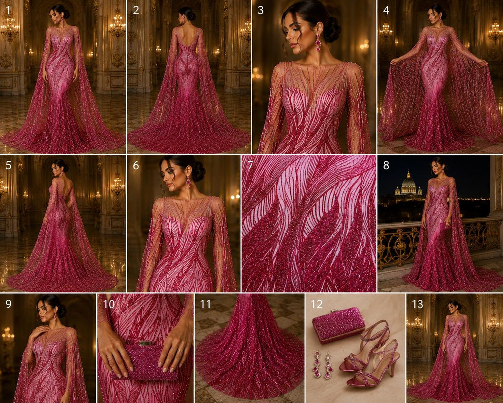 Luxury Lace - FUCHSIA - Beaded Design with Embroidered Sequins and Beads On a Mesh Lace Fabric for Prom Dress By The Yard
