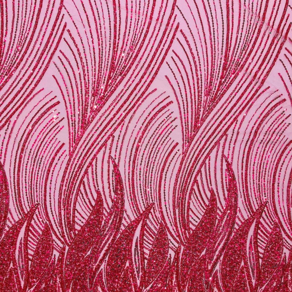 Luxury Lace - FUCHSIA - Beaded Design with Embroidered Sequins and Beads On a Mesh Lace Fabric for Prom Dress By The Yard