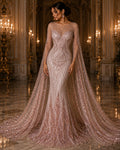 Luxury Lace - PINK - Beaded Design with Embroidered Sequins and Beads On a Mesh Lace Fabric for Prom Dress By The Yard