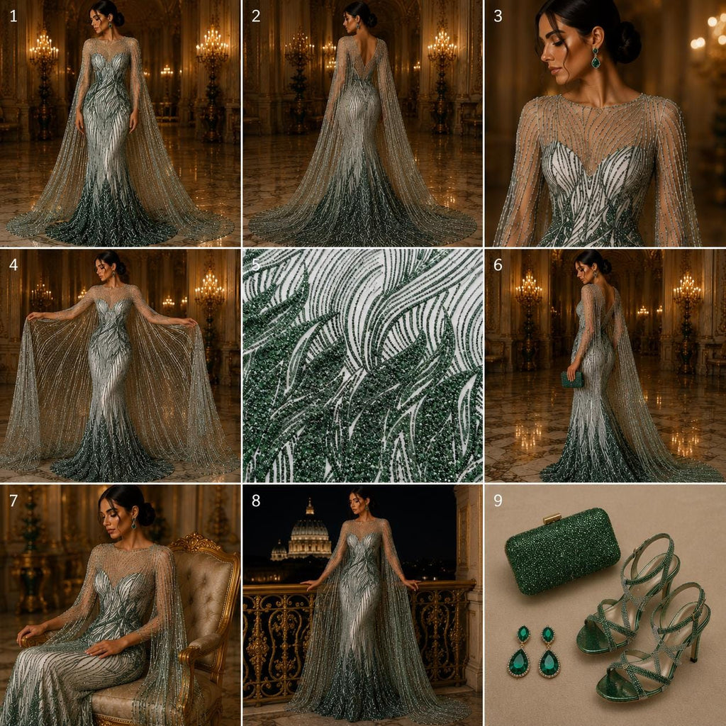 Luxury Lace - HUNTER - Beaded Design with Embroidered Sequins and Beads On a Mesh Lace Fabric for Prom Dress By The Yard
