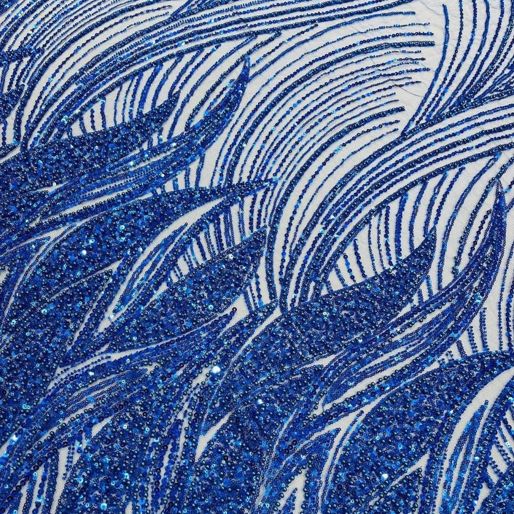 Luxury Lace - ROYAL - Beaded Design with Embroidered Sequins and Beads On a Mesh Lace Fabric for Prom Dress By The Yard