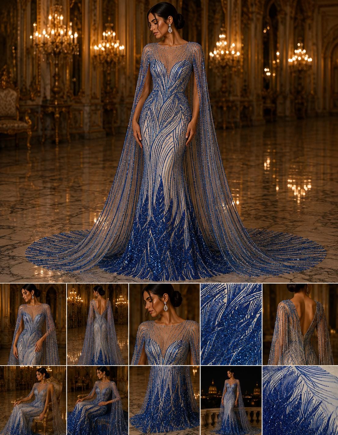 Luxury Lace - ROYAL - Beaded Design with Embroidered Sequins and Beads On a Mesh Lace Fabric for Prom Dress By The Yard