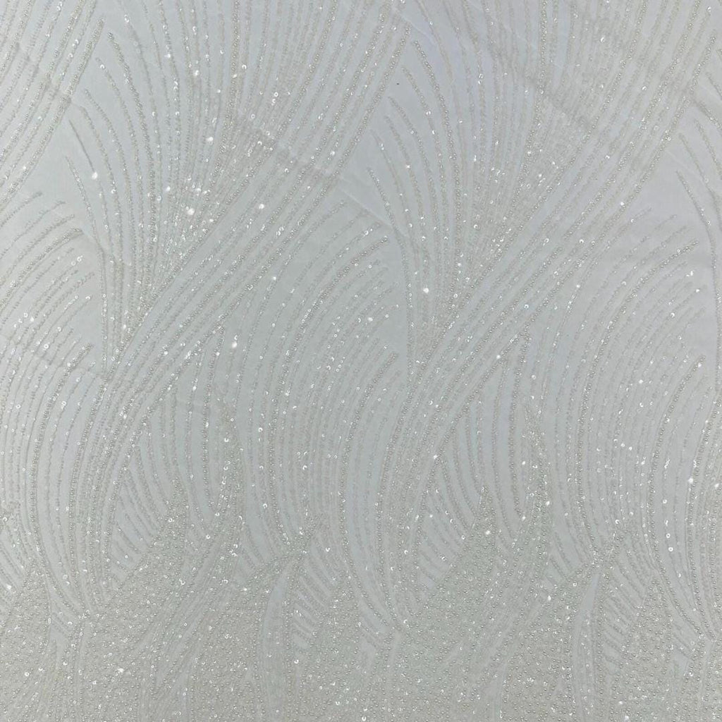 Luxury Lace - IVORY - Beaded Design with Embroidered Sequins and Beads On a Mesh Lace Fabric for Prom Dress By The Yard
