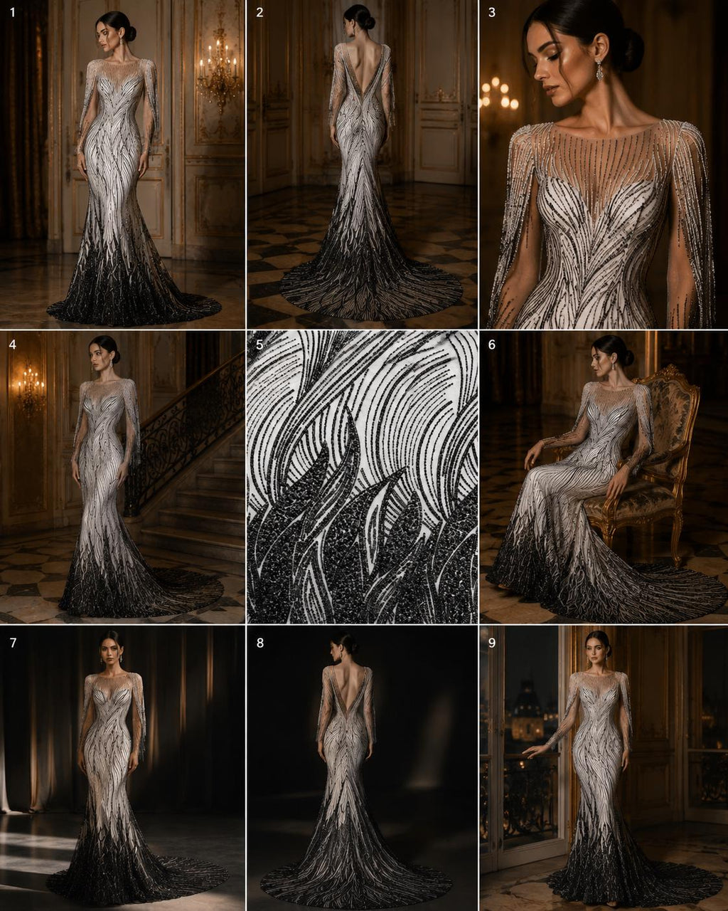 Luxury Lace - BLACK - Beaded Design with Embroidered Sequins and Beads On a Mesh Lace Fabric for Prom Dress By The Yard