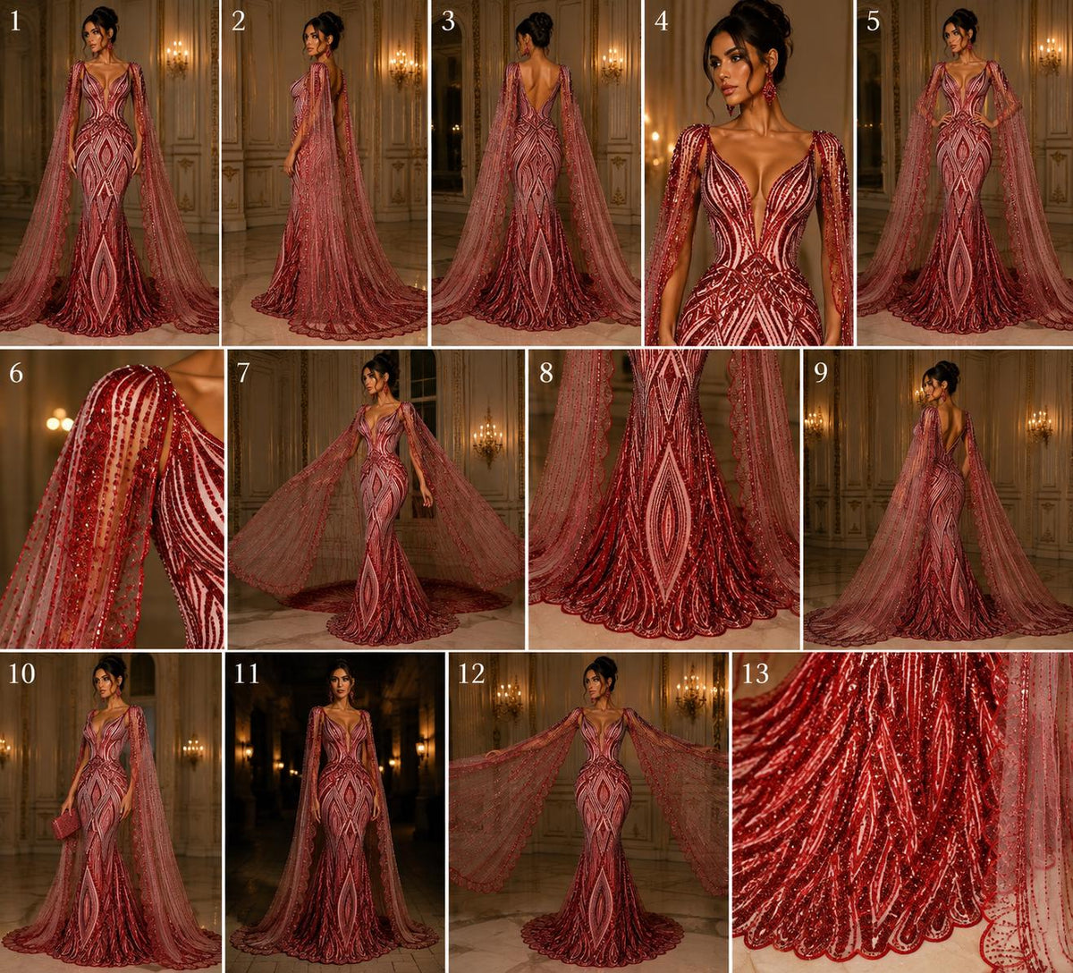 RED - Geometric Luxury Lace  - Beaded Design with Embroidered Sequins and Beads On a Mesh Lace Fabric for Prom Dress By The Yard