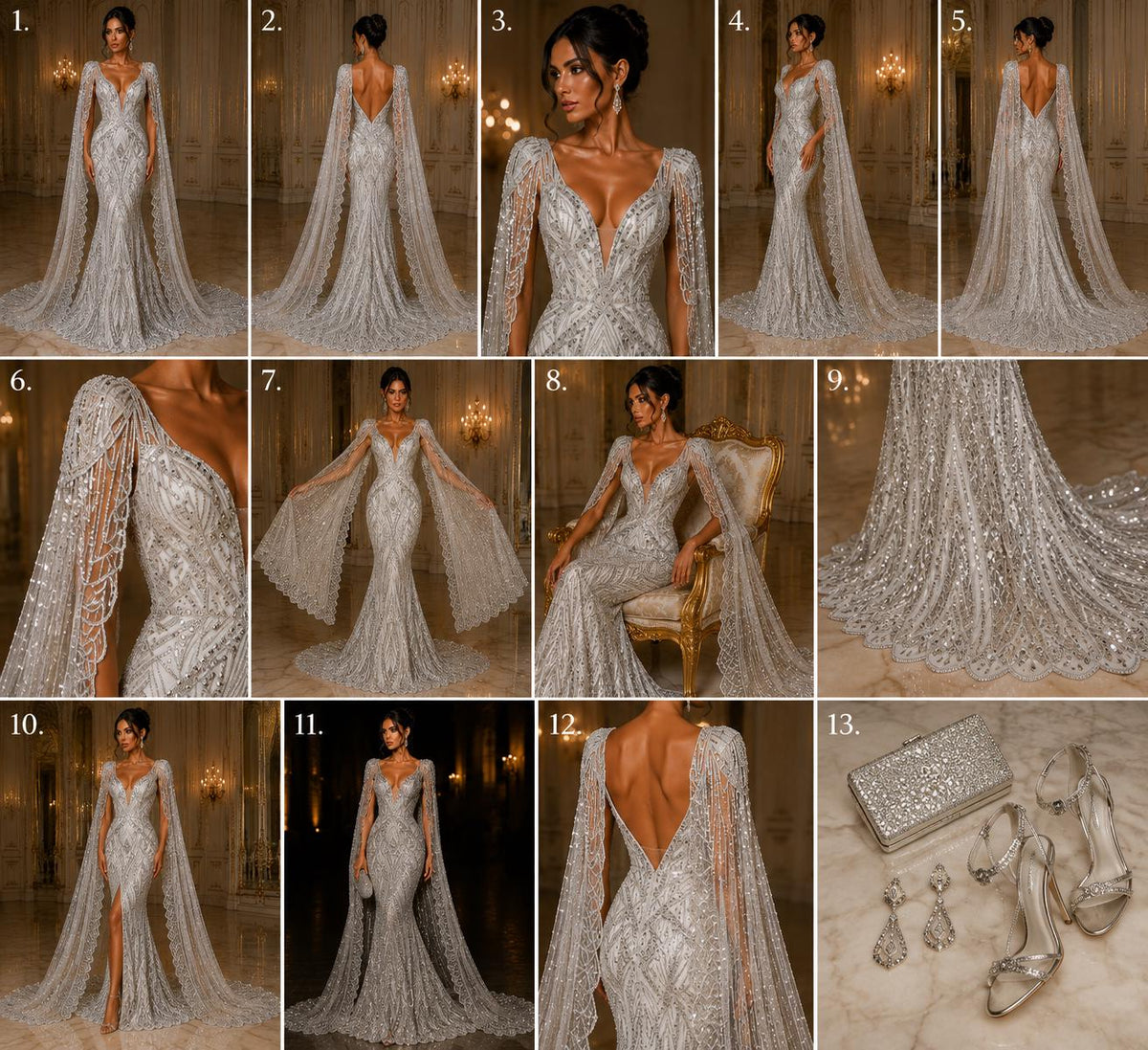 SILVER - Geometric Luxury Lace  - Beaded Design with Embroidered Sequins and Beads On a Mesh Lace Fabric for Prom Dress By The Yard