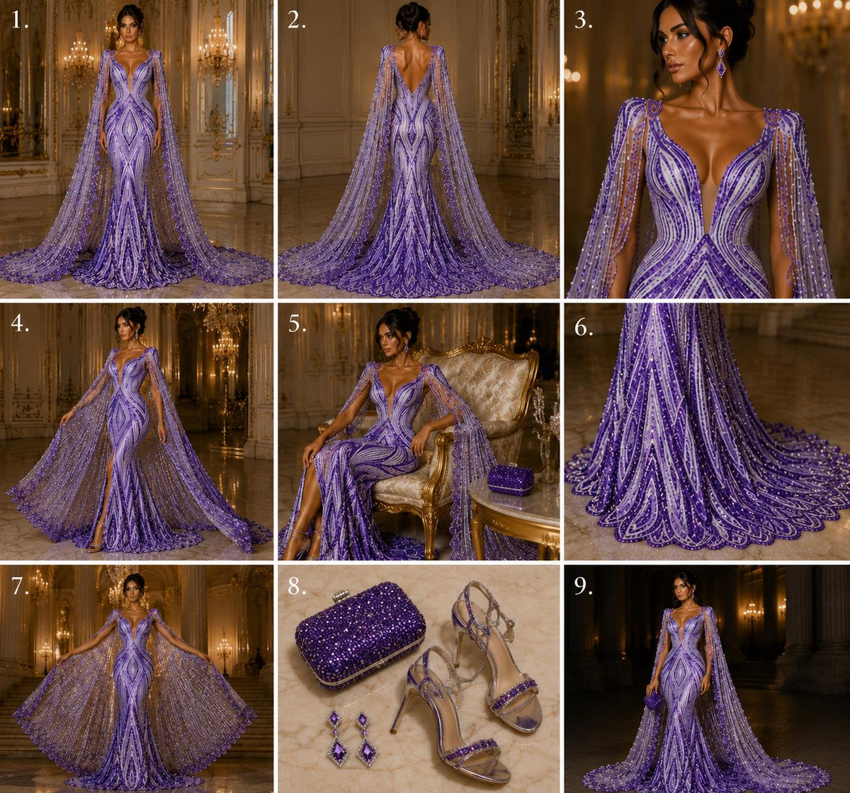 LAVENDER - Geometric Luxury Lace  - Beaded Design with Embroidered Sequins and Beads On a Mesh Lace Fabric for Prom Dress By The Yard