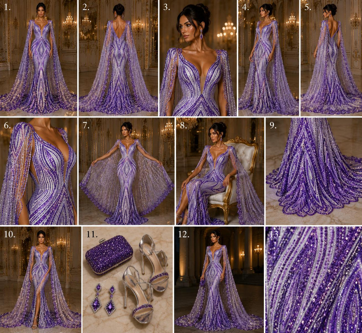 LAVENDER - Geometric Luxury Lace  - Beaded Design with Embroidered Sequins and Beads On a Mesh Lace Fabric for Prom Dress By The Yard