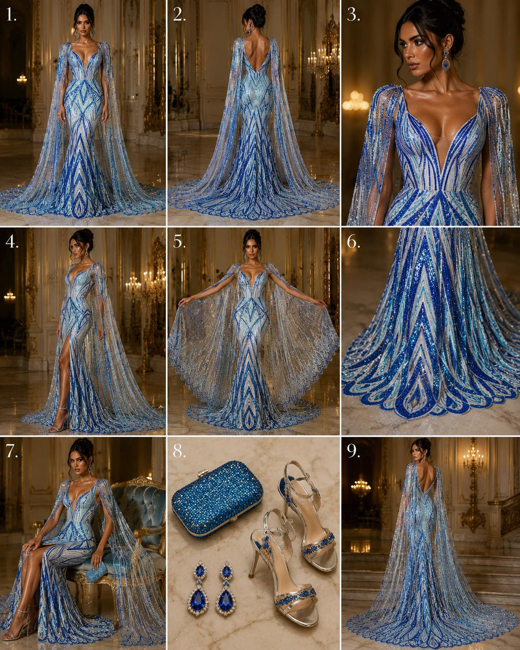 TURQUOISE - Geometric Luxury Lace  - Beaded Design with Embroidered Sequins and Beads On a Mesh Lace Fabric for Prom Dress By The Yard