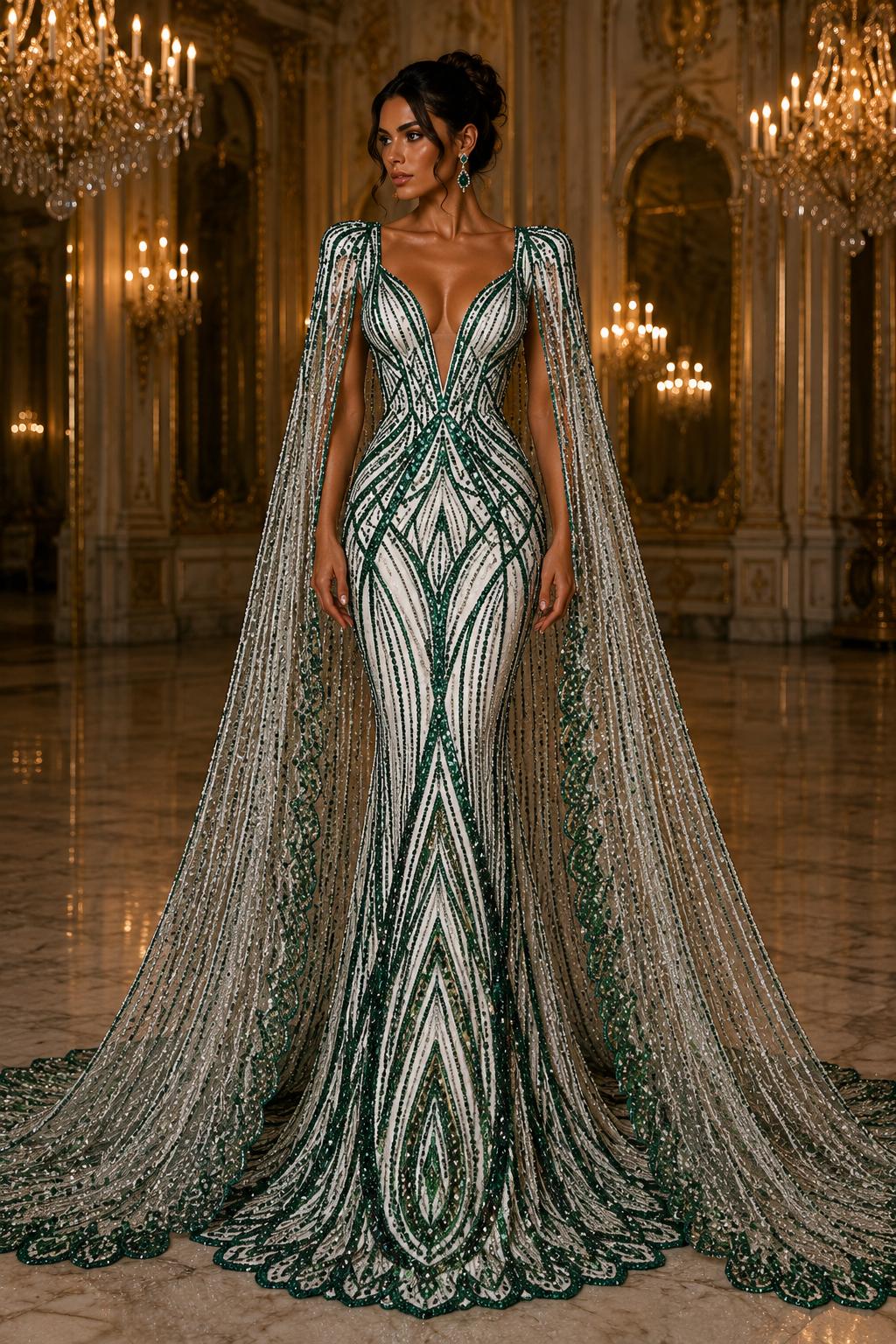 HUNTER - Geometric Luxury Lace  - Beaded Design with Embroidered Sequins and Beads On a Mesh Lace Fabric for Prom Dress By The Yard