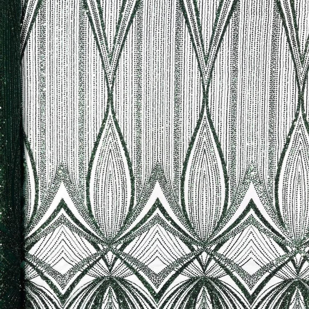 HUNTER - Geometric Luxury Lace  - Beaded Design with Embroidered Sequins and Beads On a Mesh Lace Fabric for Prom Dress By The Yard