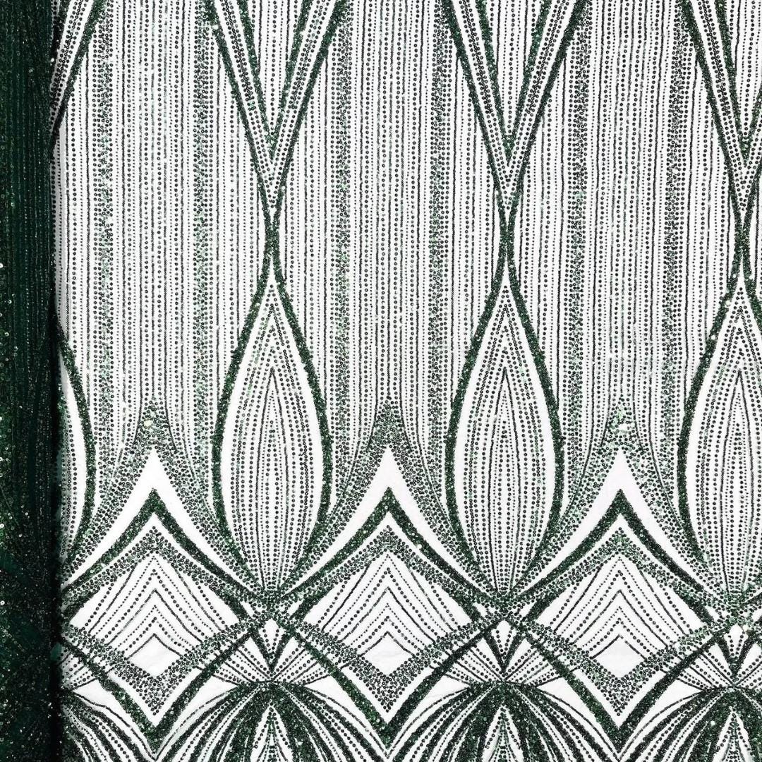 HUNTER - Geometric Luxury Lace  - Beaded Design with Embroidered Sequins and Beads On a Mesh Lace Fabric for Prom Dress By The Yard