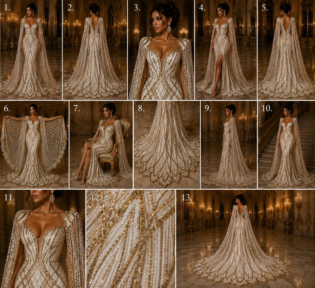 CHAMPAGNE - Geometric Luxury Lace  - Beaded Design with Embroidered Sequins and Beads On a Mesh Lace Fabric for Prom Dress By The Yard