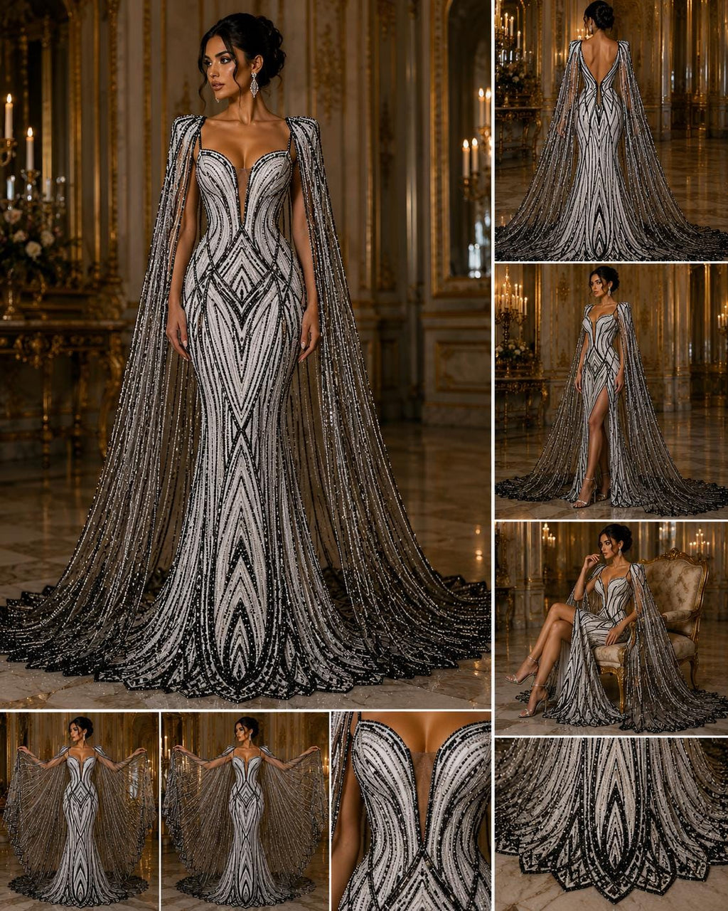 BLACK - Geometric Luxury Lace  - Beaded Design with Embroidered Sequins and Beads On a Mesh Lace Fabric for Prom Dress By The Yard