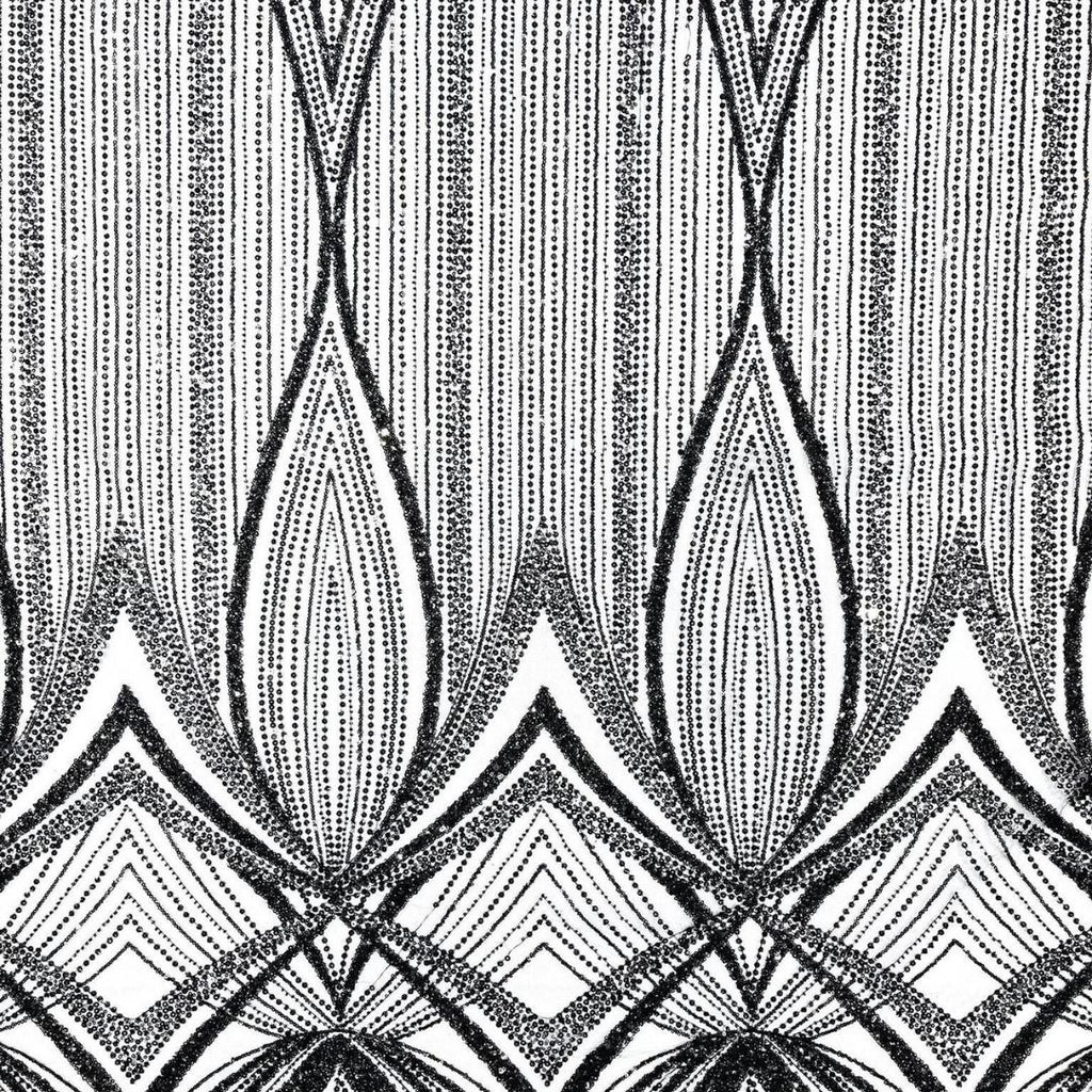 BLACK - Geometric Luxury Lace  - Beaded Design with Embroidered Sequins and Beads On a Mesh Lace Fabric for Prom Dress By The Yard