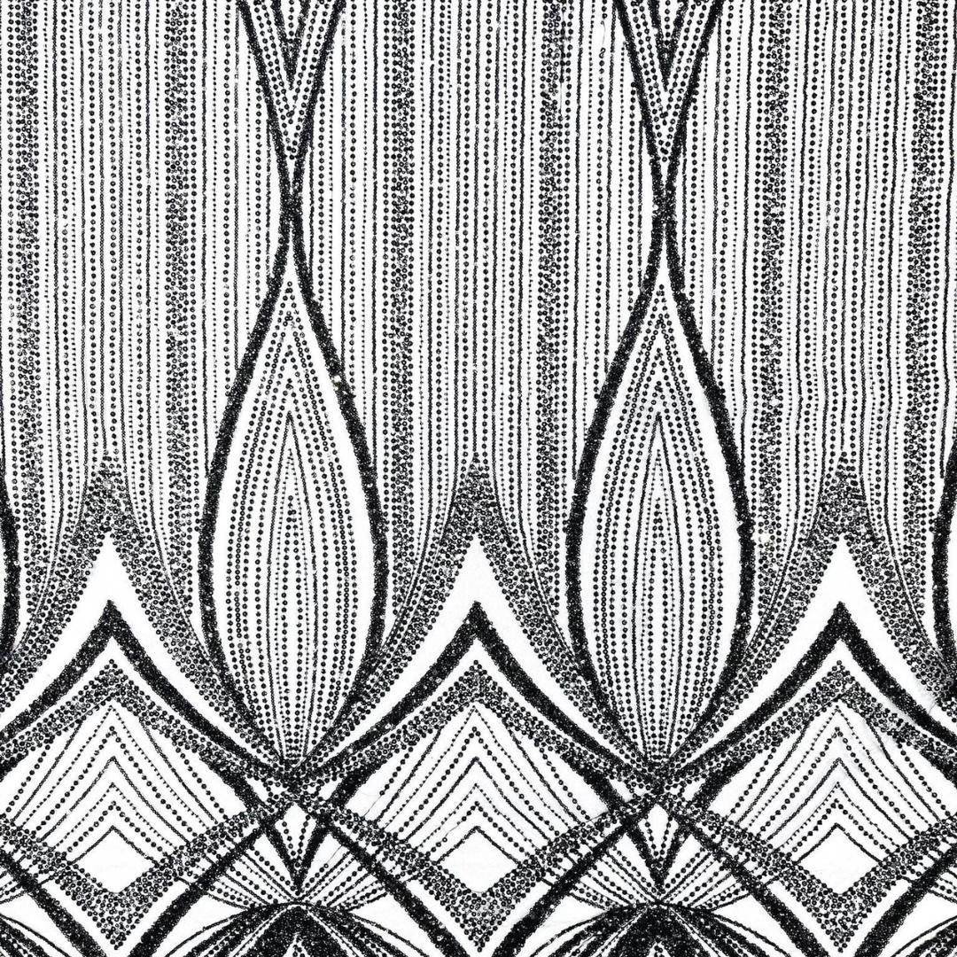 BLACK - Geometric Luxury Lace  - Beaded Design with Embroidered Sequins and Beads On a Mesh Lace Fabric for Prom Dress By The Yard