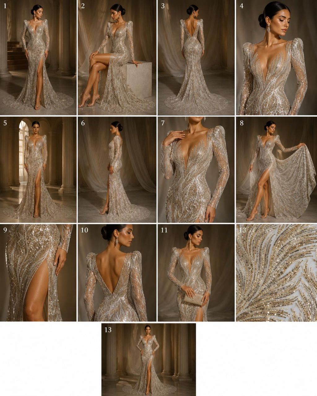 Luxury Lace - Champagne - Beaded Flame Design with Embroidered Sequins and Beads On a Mesh Lace Fabric for Prom Dress By The Yard