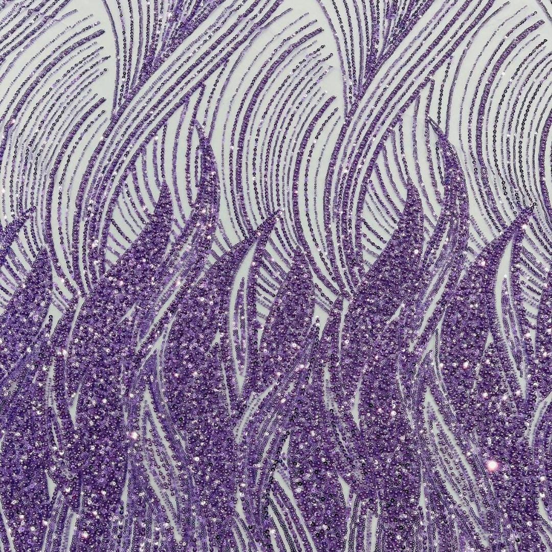 Luxury Lace - LILAC - Beaded Design with Embroidered Sequins and Beads On a Mesh Lace Fabric for Prom Dress By The Yard