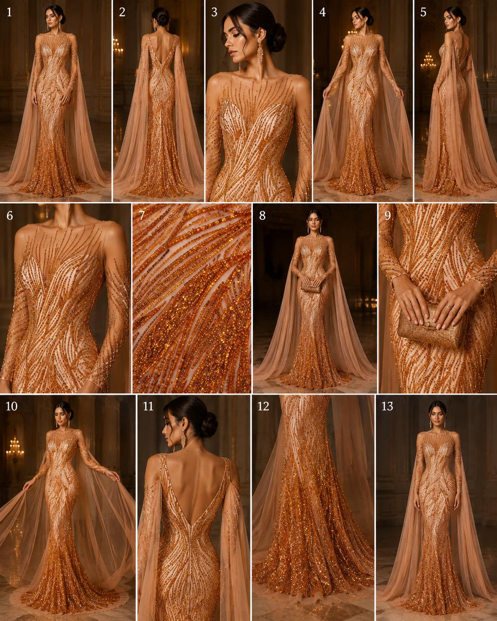 Luxury Lace - BURNT ORANGE - Beaded Design with Embroidered Sequins and Beads On a Mesh Lace Fabric for Prom Dress By The Yard