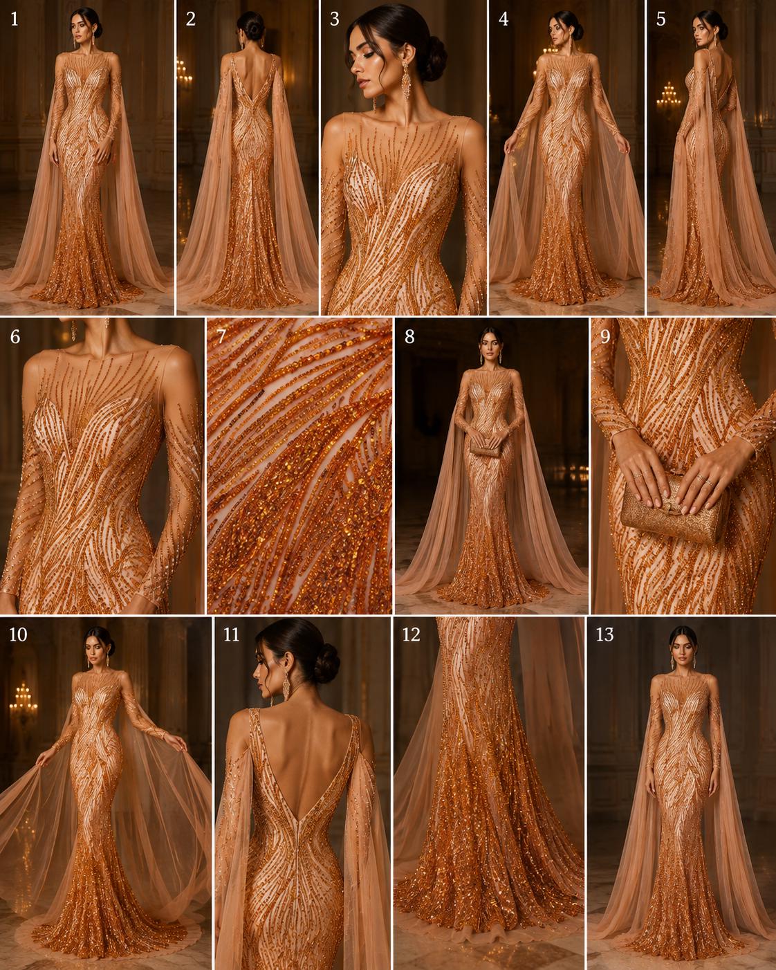 Luxury Lace - BURNT ORANGE - Beaded Design with Embroidered Sequins and Beads On a Mesh Lace Fabric for Prom Dress By The Yard