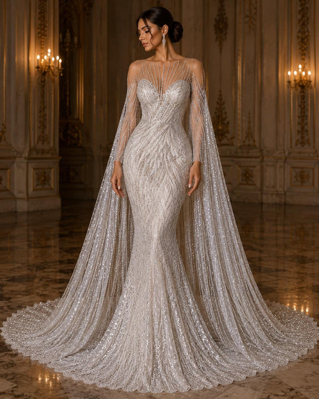 Luxury Lace - WHITE - Beaded Design with Embroidered Sequins and Beads On a Mesh Lace Fabric for Prom Dress By The Yard
