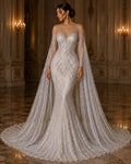 Luxury Lace - WHITE - Beaded Design with Embroidered Sequins and Beads On a Mesh Lace Fabric for Prom Dress By The Yard