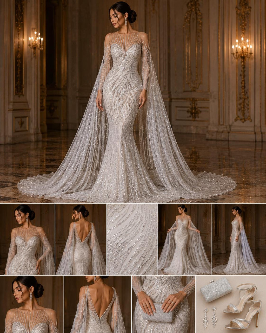 Luxury Lace - WHITE - Beaded Design with Embroidered Sequins and Beads On a Mesh Lace Fabric for Prom Dress By The Yard
