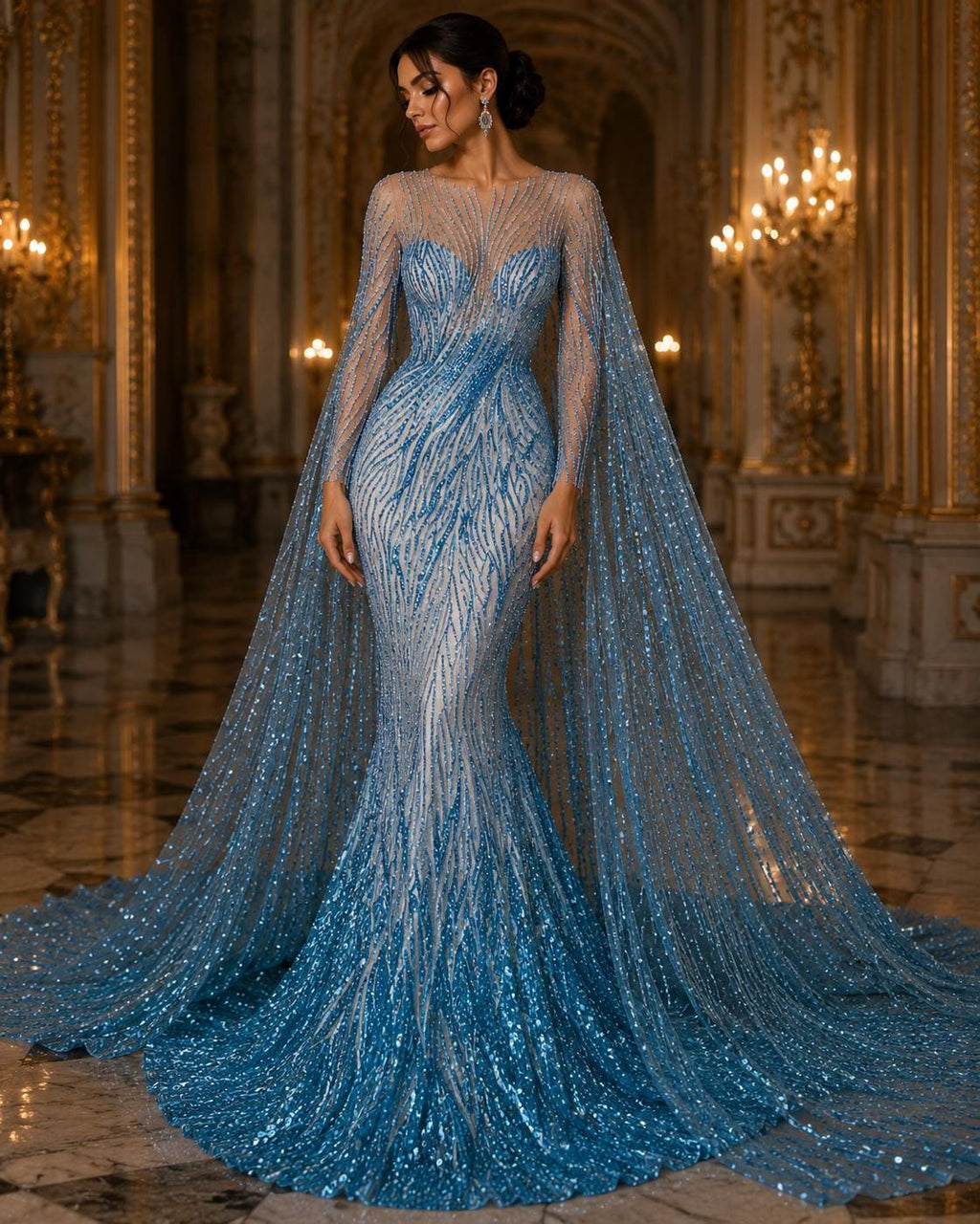 Luxury Lace - TURQUOISE - Beaded Design with Embroidered Sequins and Beads On a Mesh Lace Fabric for Prom Dress By The Yard