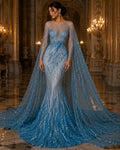 Luxury Lace - TURQUOISE - Beaded Design with Embroidered Sequins and Beads On a Mesh Lace Fabric for Prom Dress By The Yard