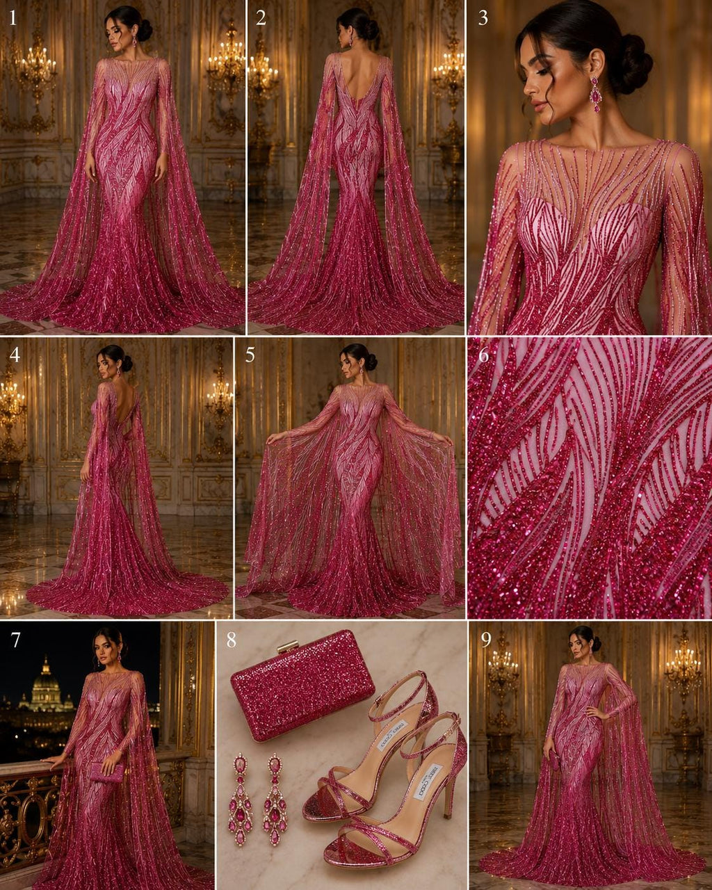 Luxury Lace - FUCHSIA - Beaded Design with Embroidered Sequins and Beads On a Mesh Lace Fabric for Prom Dress By The Yard