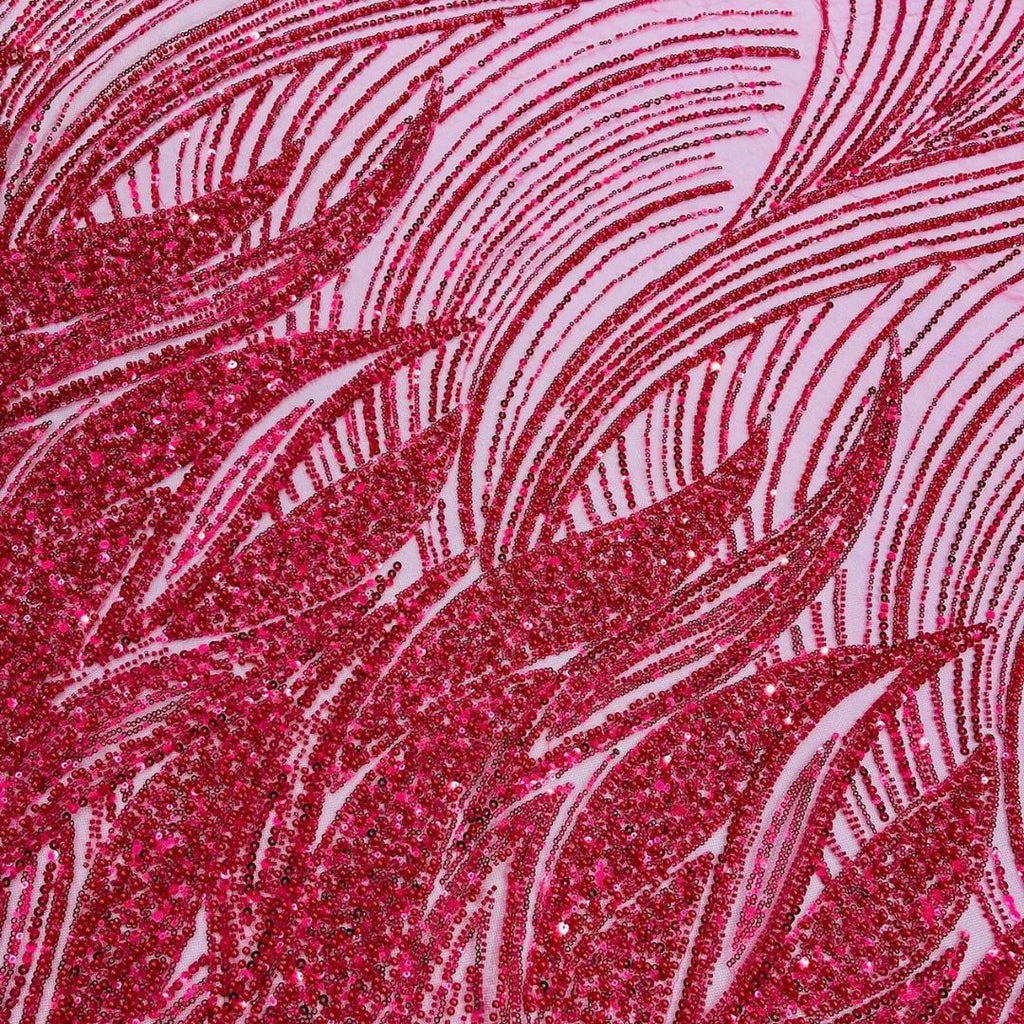 Luxury Lace - FUCHSIA - Beaded Design with Embroidered Sequins and Beads On a Mesh Lace Fabric for Prom Dress By The Yard