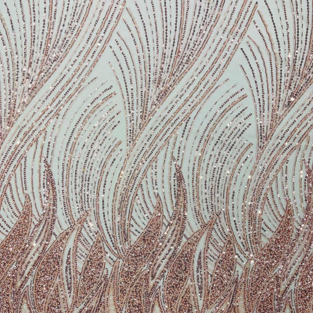 Luxury Lace - PINK - Beaded Design with Embroidered Sequins and Beads On a Mesh Lace Fabric for Prom Dress By The Yard